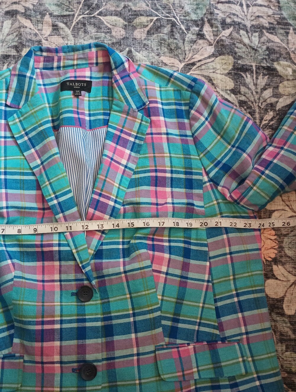 Talbots Womens Madras Plaid Linen Blazer 16W 3/4 Sleeve Preppy Colorful Summer - Picture 9 of 9